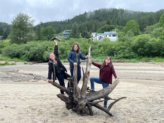 On beach at Juneau. The beach is all gold mine tailings where the old mining town of Douglas was built on pilings before it burned down in the 1940s.