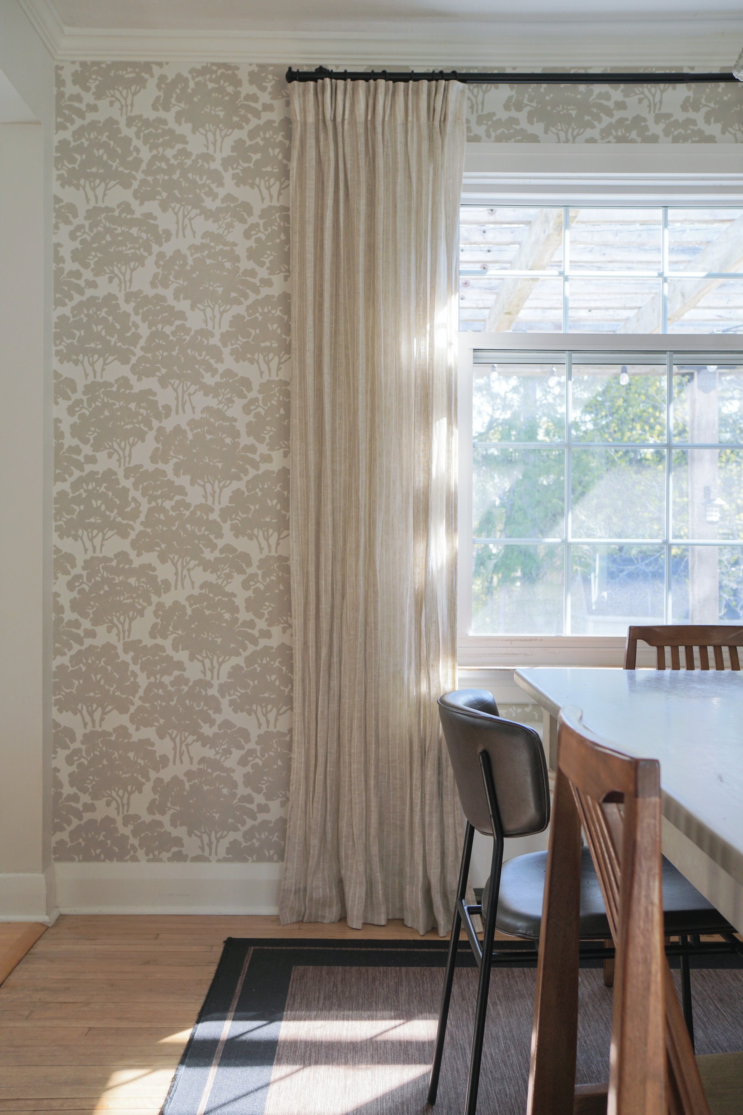 Mixed chairs dining table, wallpaper feature wall - Cheryl Lee Interiors