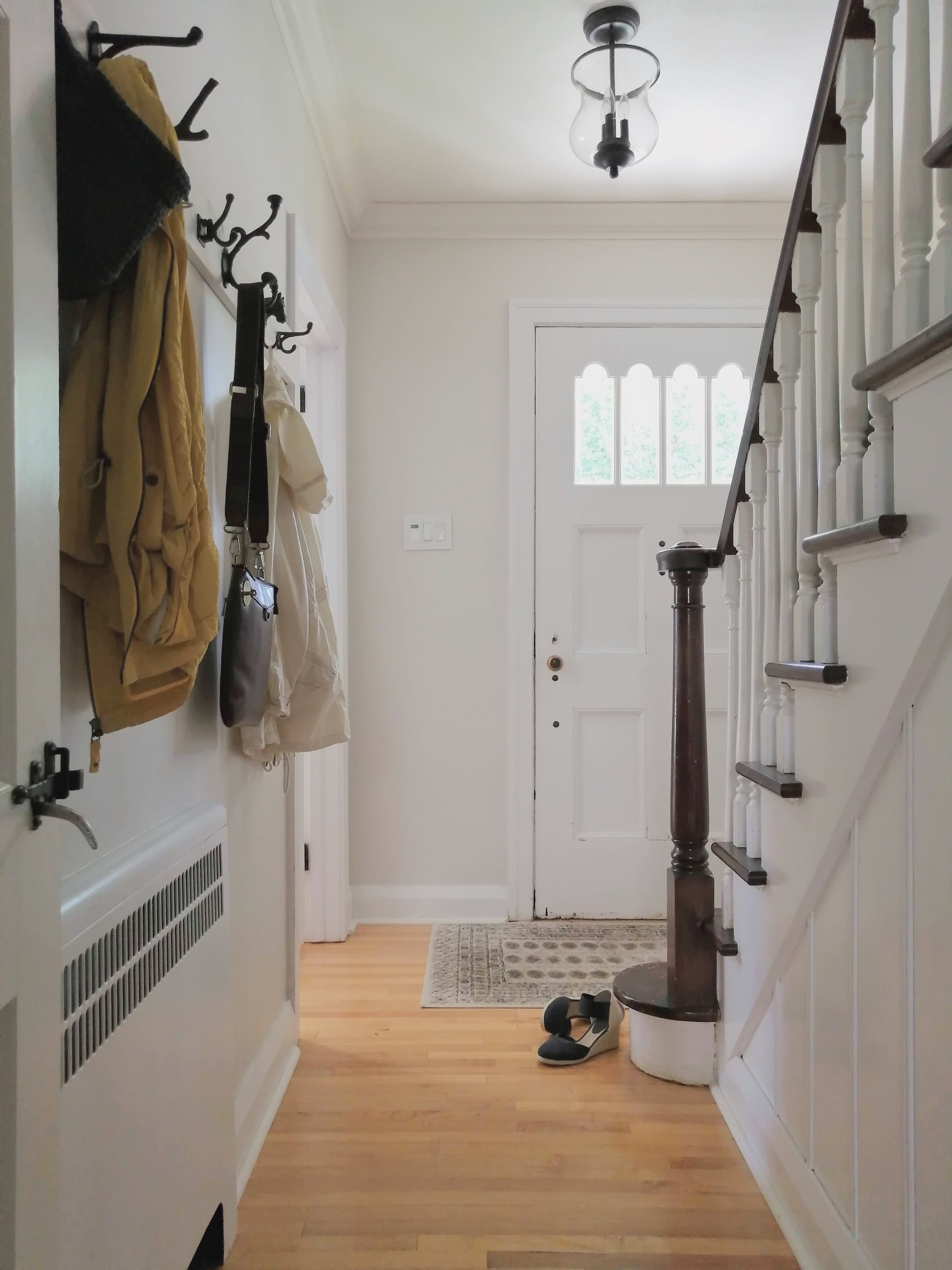 Foyer classic grey white dove wood floors - Cheryl Lee interiors 