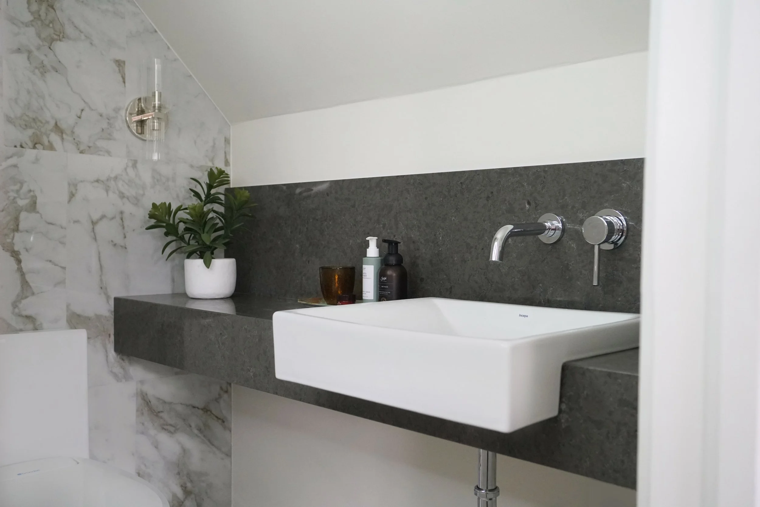 Small space custom washroom bathroom vanity - Cheryl Lee Interiors