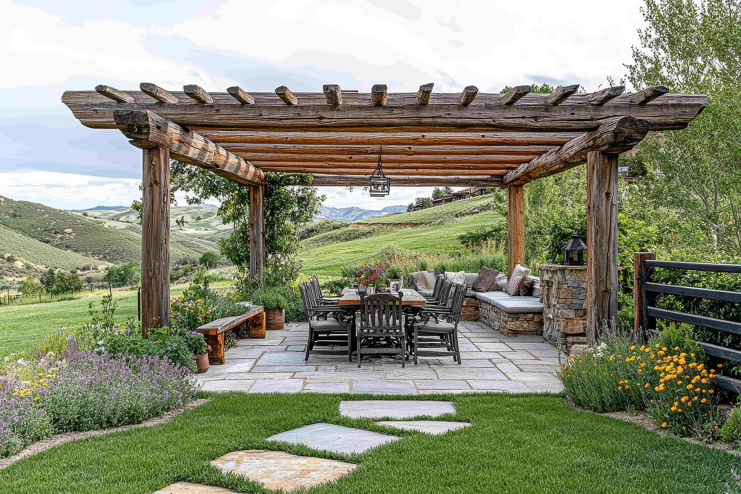 Pergola covering paver patio in Colorado
