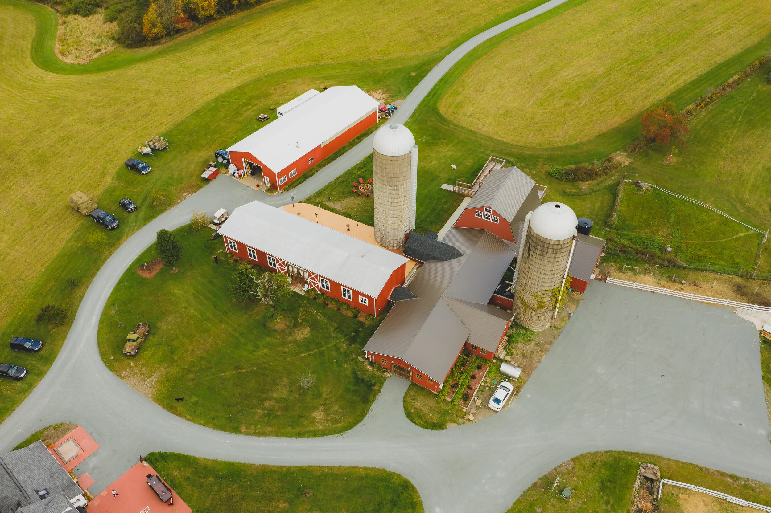 Outdoor Aerial Views of Gilbertsville Farmhouse, New York's Premier