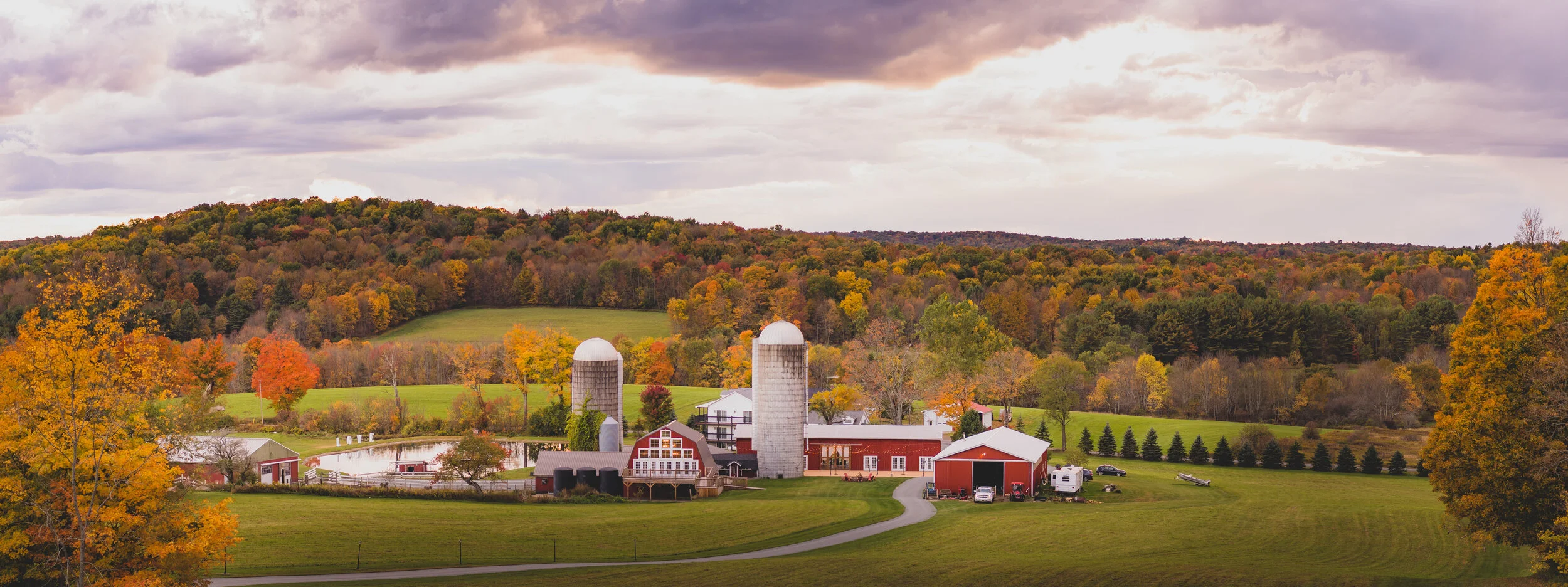 Outdoor Aerial Views of Gilbertsville Farmhouse, New York's Premier