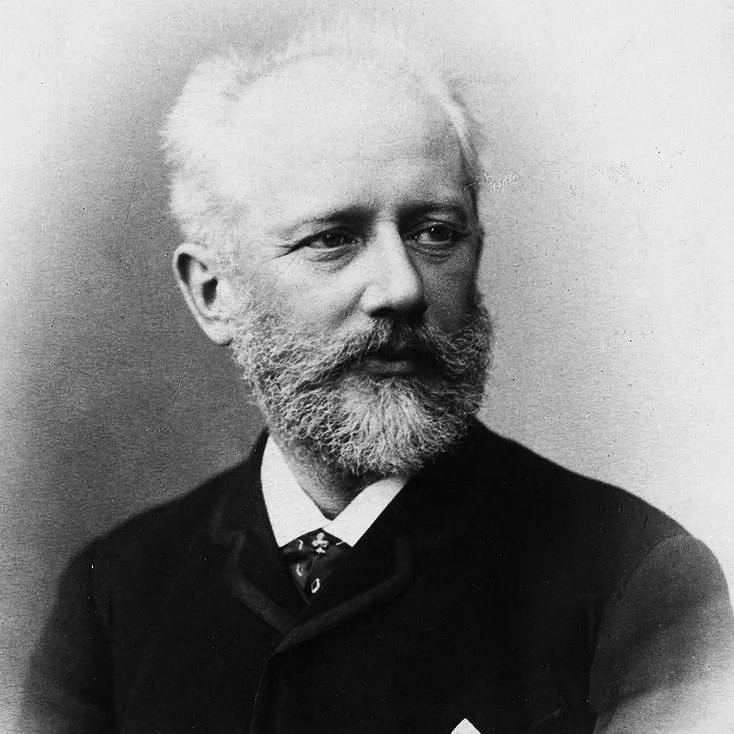 Vintage black and white photograph of composer Pyotr Tchaikovsky.