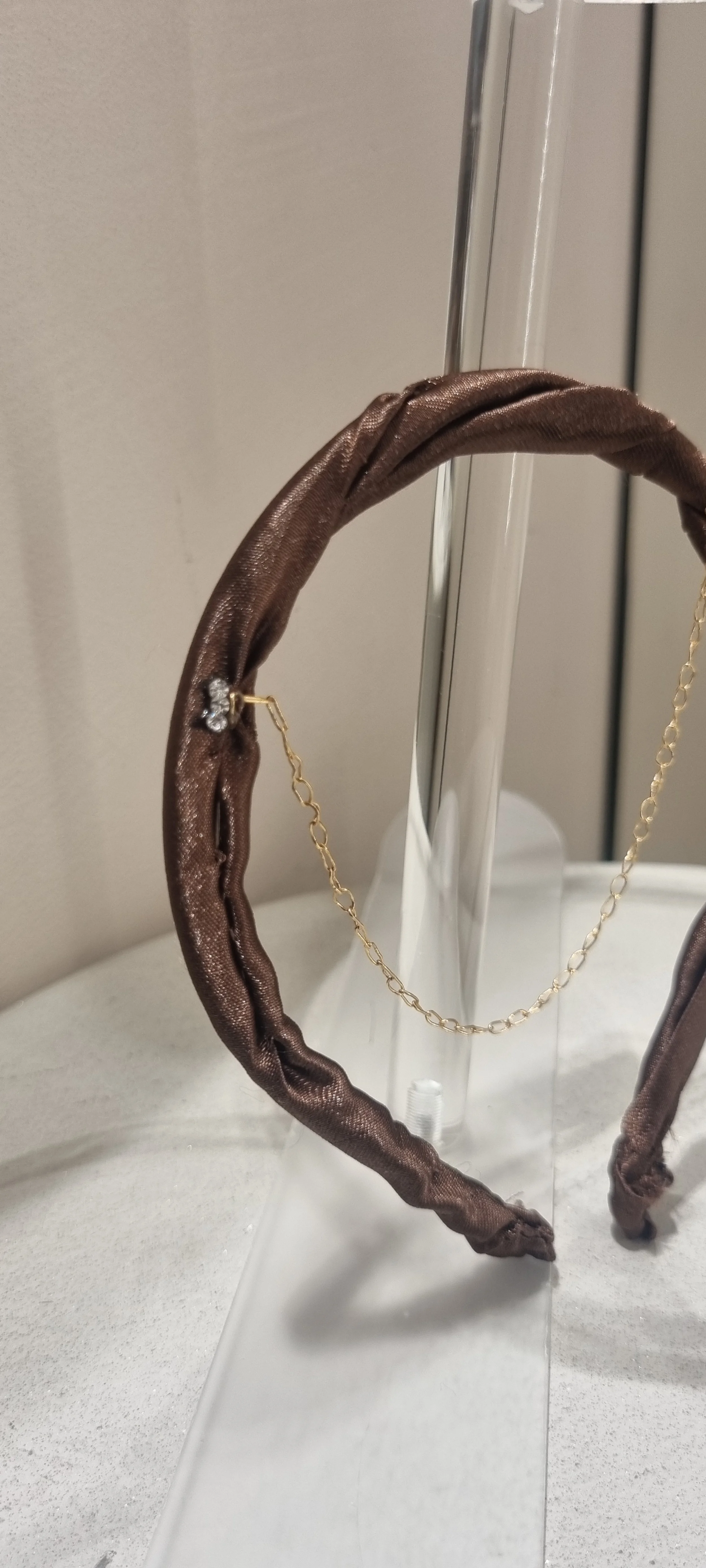 Brown & chain Satin headband & diamonte studs