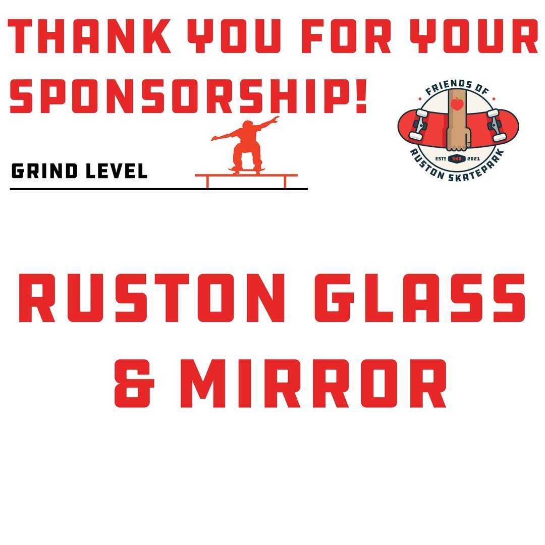 We have the best neighbors! ❤️Thanks to Ruston Glass &amp; Mirror, just up the street from us, for their Grind #sponsorship to help build Ruston Skatepark! 🛹🛹If your business is ready to #GetOnBoard, visit https://www.skateparkofruston.com/donate