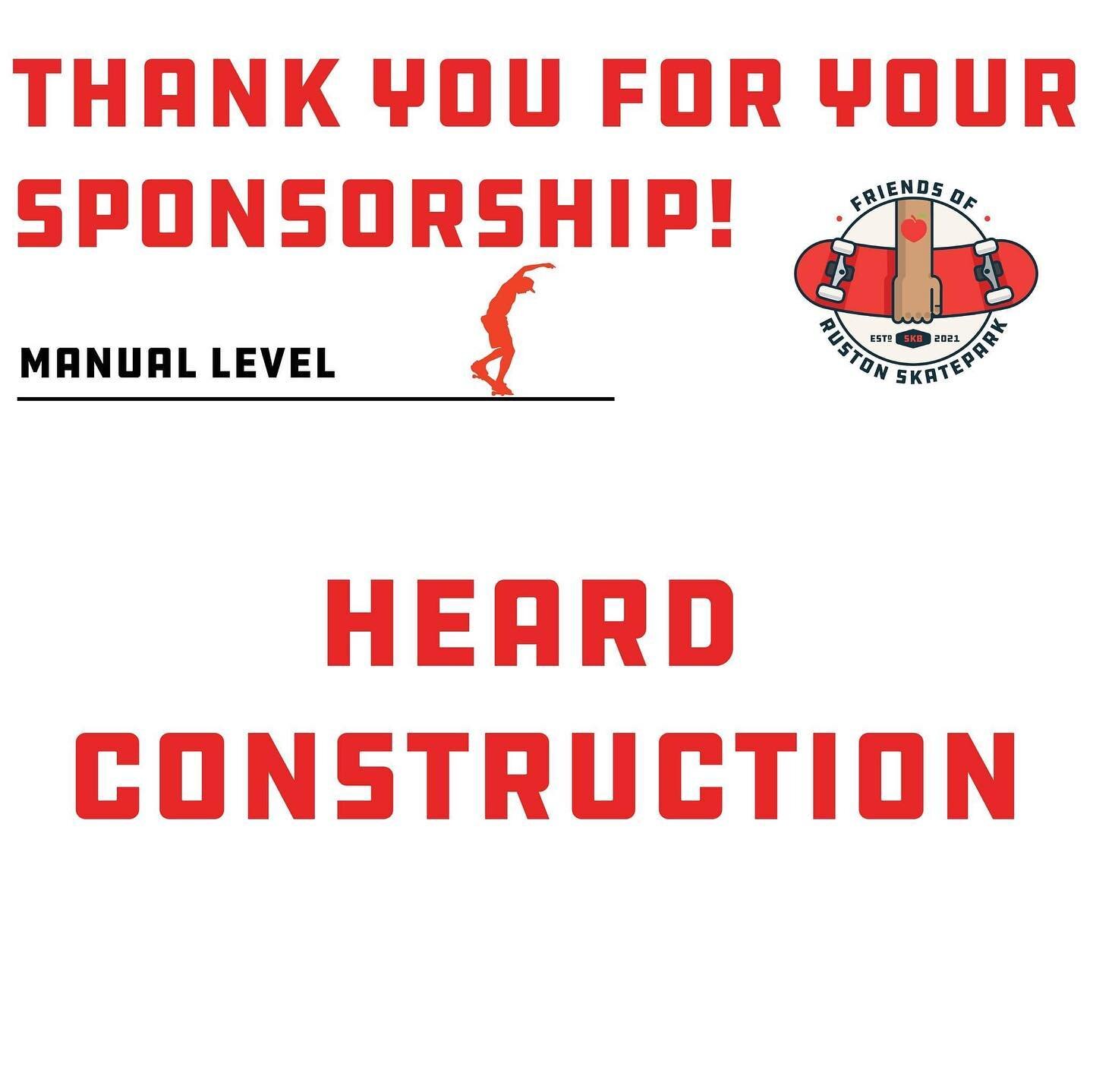 Thanks to Heard Construction for their Manual #sponsorship for Ruston Skatepark! This is another local business that has hopped on board to help! ❤️🛹❤️🛹❤️🛹
#communitysupport #GetOnBoard