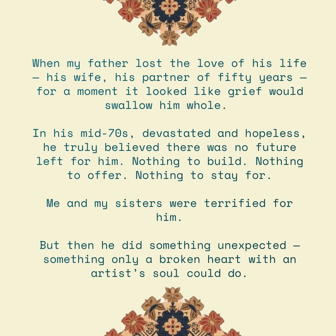 My father recently sent me a boxful of the most remarkable handmade bags. 

Each one carries pieces of him &mdash; his grief, his imagination, his quiet way of turning pain into something beautiful.

I wanted to share the story of his grief and its t