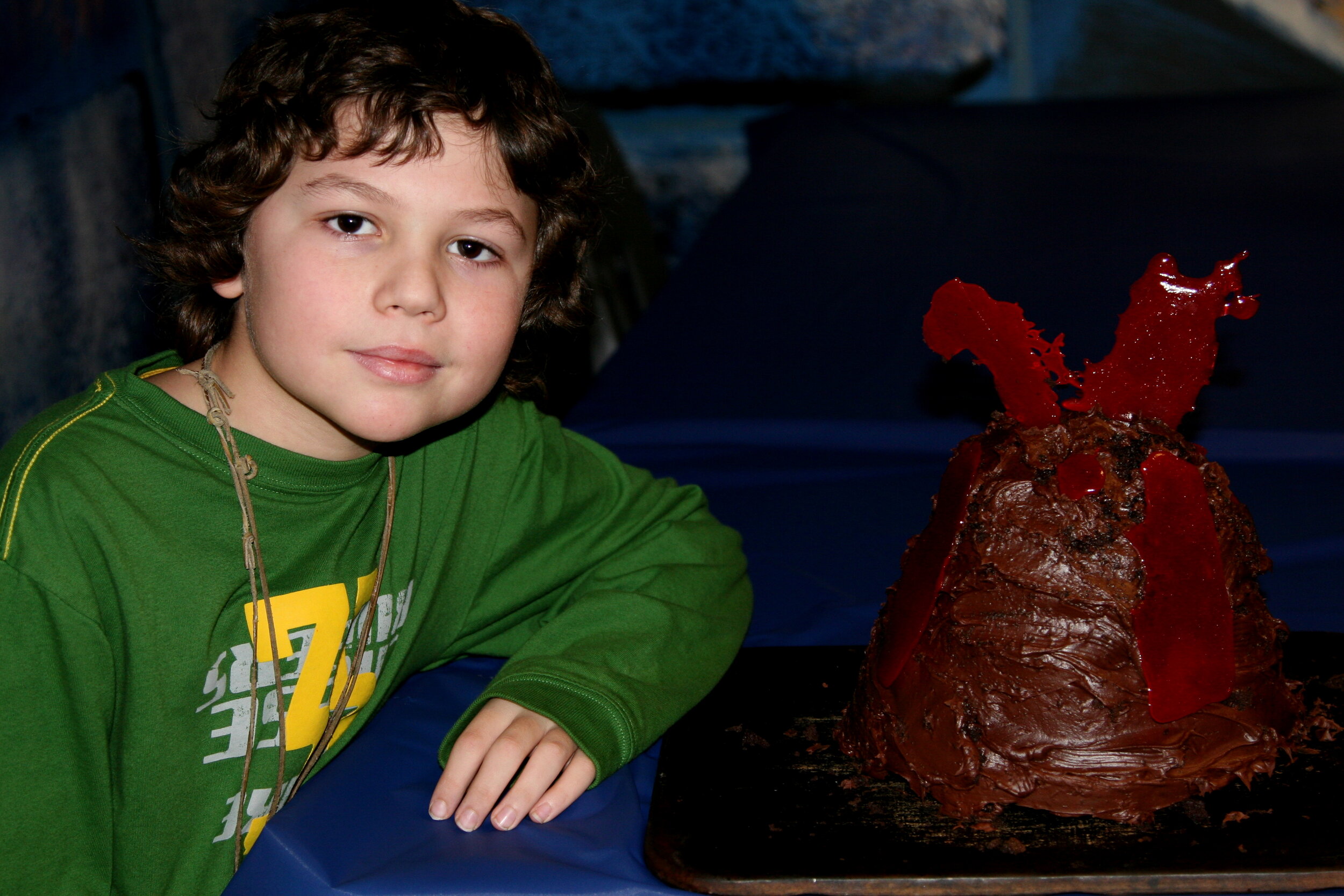 Jason and his volcano cake (the lava was made with melted cherry lifesavers)