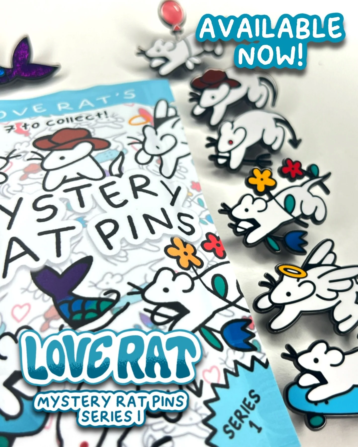 FIRST EVER SERIES OF MYSTERY RAT PINS AVAILABLE NOW 🐀 hundreds of hours of love poured into this project, I hope you love them just as much as I do!!

🌟ALSO VERY EXCITING DROP + SALE ON NOW @loverat.store 🌟 
use code &quot;WINTER15&quot; at checko