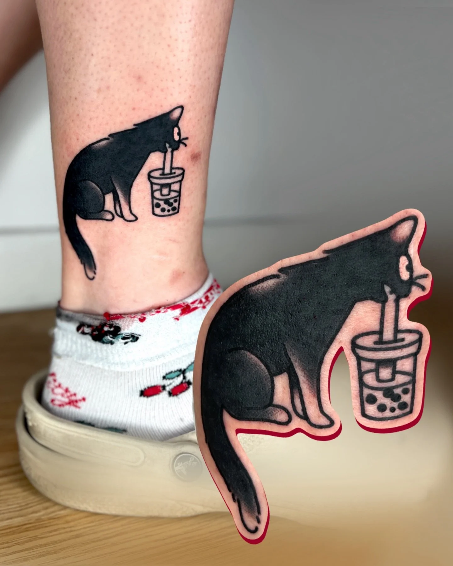 fun custom cat drinking boba! based on a photo of my clients little cat trying to steal some boba 🧋 

my books are OPEN @goodcompany.tattoo (brighton, uk, 1 hour from london) 🏡 limited space left before holidays!!

if you see something you like or 