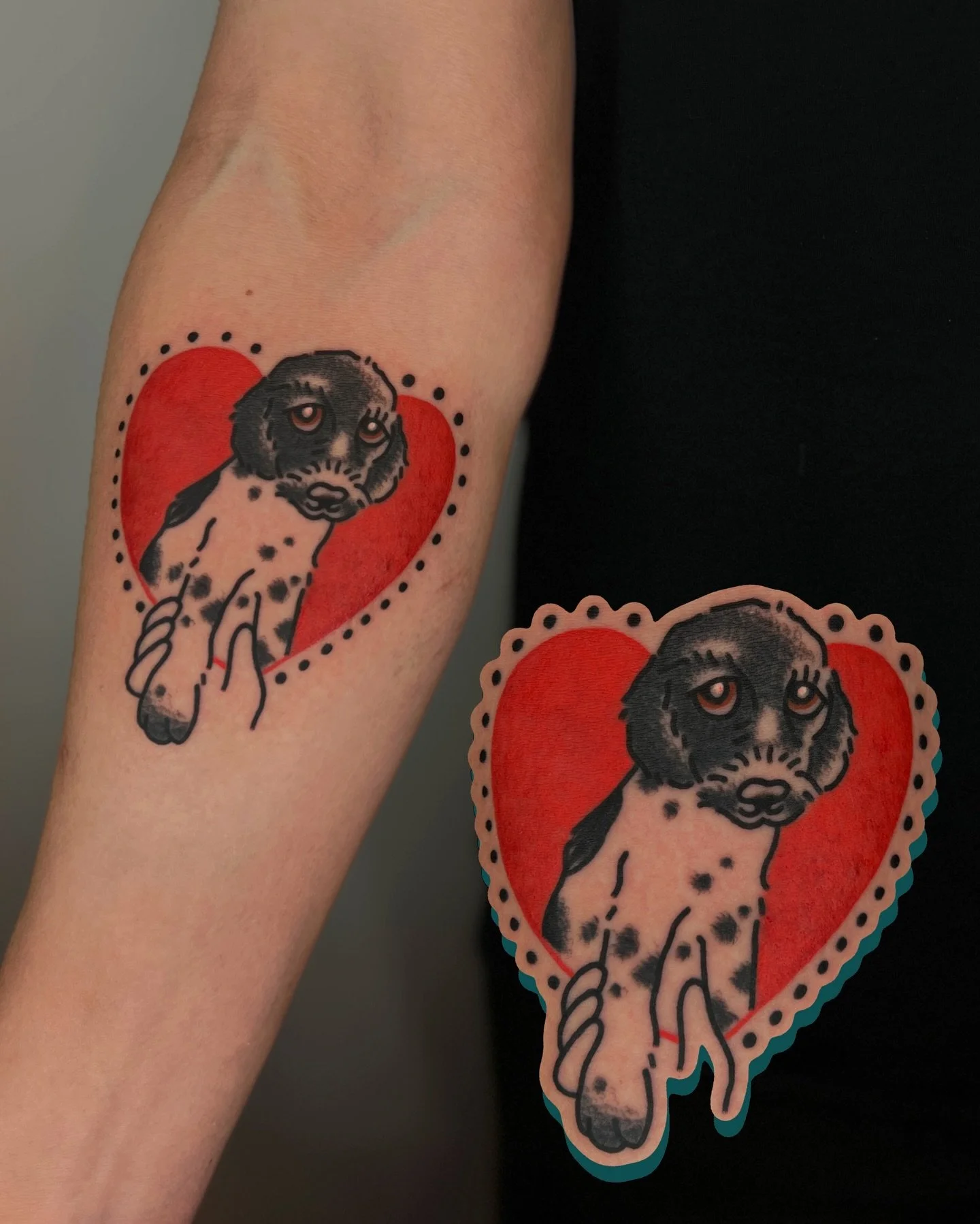 sweet custom request of my clients dog with big puppy eyes 🥺 &hearts;️ 🐶 i love turning your pets into tattoos! 

my books are OPEN @goodcompany.tattoo (brighton, uk, 1 hour from london) 🏡 limited space left before holidays!! 

if you see somethin