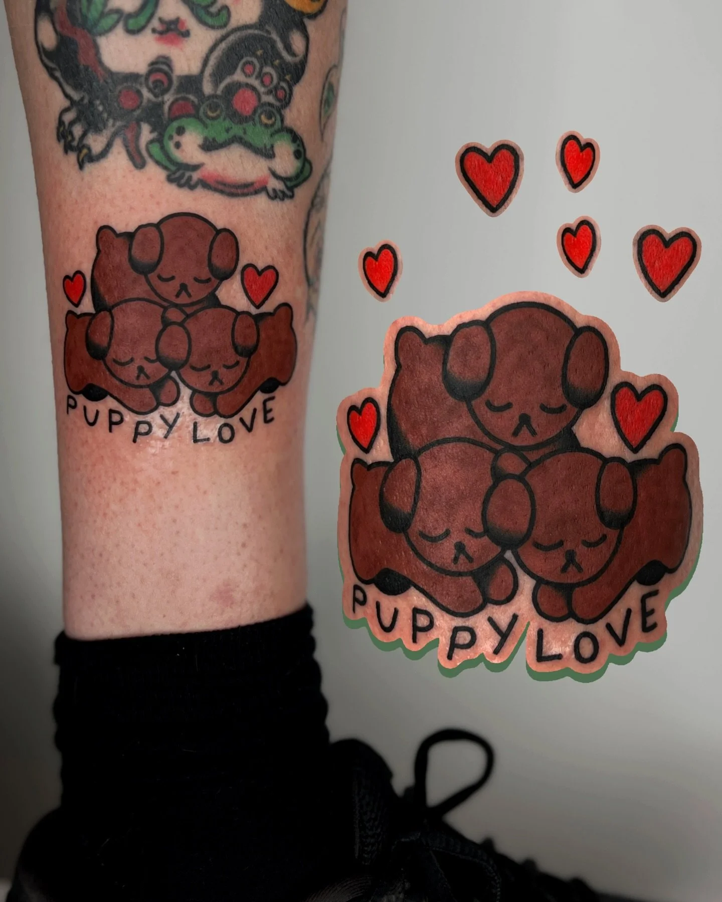 puppy love &hearts;️ made for the lovely @pazurmazur while they were guesting with us! 🐶 

my books are OPEN @goodcompany.tattoo (brighton, uk, 1 hour from london) 🏡 

if you see something you like or have a question, you get in touch using the 🔗 