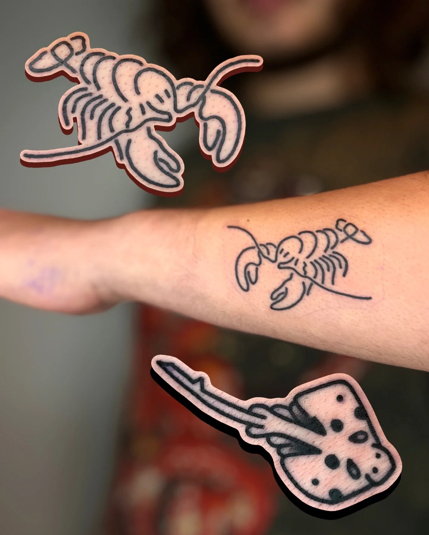 two sea creatures and a skate rat made recently 🐀 🦞 

i work in BRIGHTON @goodcompany.tattoo and my books are open! 

catch me at @brightontattoocon at the end of this month for tattoos and merch !! 

to BOOK A TATTOO or get in touch, use the link 