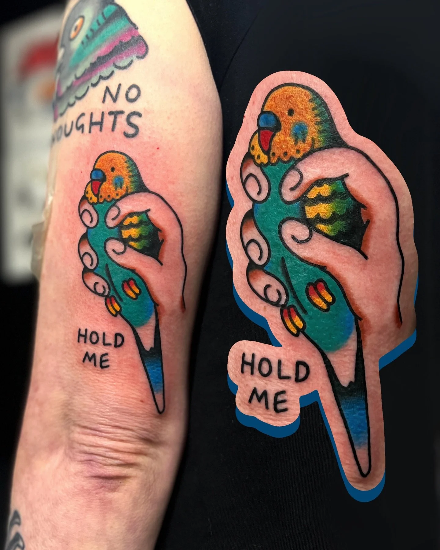HOLD ME 🦜 made @brightontattoocon 🦅 swipe to see a beautifully healed pidgey and also more "jail bird" flash 🐦 

i work in BRIGHTON @goodcompany.tattoo and my books are open! I also have a few BRISTOL spaces remaining on April 9th and 10