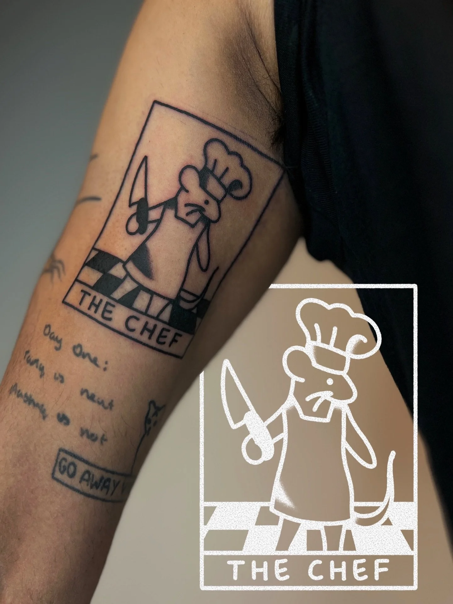 matching THE CHEF tarot cards for two lovely humans, thanks lovely humans! 👨&zwj;🍳 

i work in BRIGHTON @goodcompany.tattoo and my books are open! ⭐️ ill be in BRISTOL in April and have space on the 9th or 10th!

to BOOK A TATTOO or get in touch, u