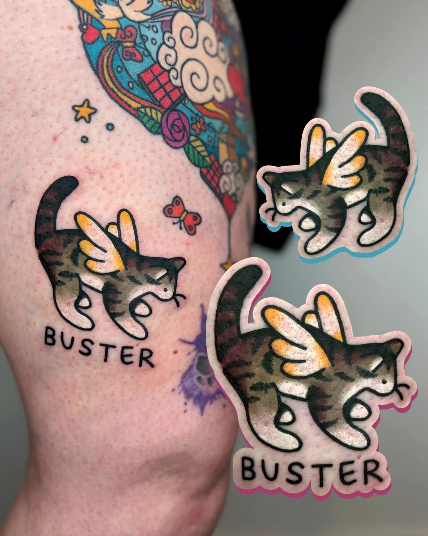 "BUSTER" custom cat built using my "build your own" cat flash sheet 🐈  with custom tabby coat 🧥 

i work in BRIGHTON @goodcompany.tattoo and my books are open! ⭐️ 

to BOOK A TATTOO use the link in my bio for my website. it has 
