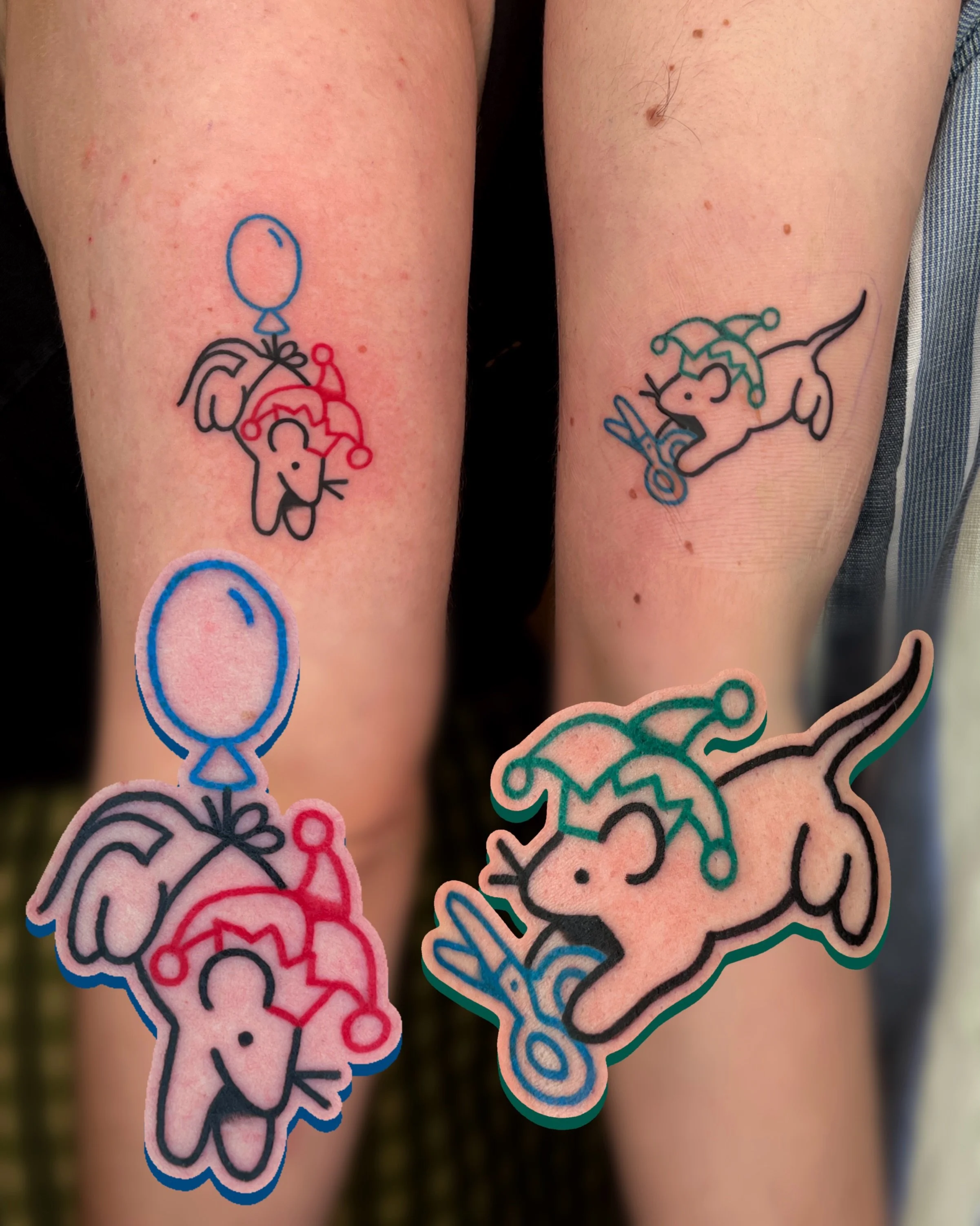 custom matching jester rats made for two nice humans! thanks for the cute request 🐀 🎪🤹&zwj;♂️

i work in BRIGHTON (uk) @goodcompany.tattoo and my books are open for MAY-JULY⭐️ 

to BOOK A TATTOO use the link in my bio for my website. it has everyt