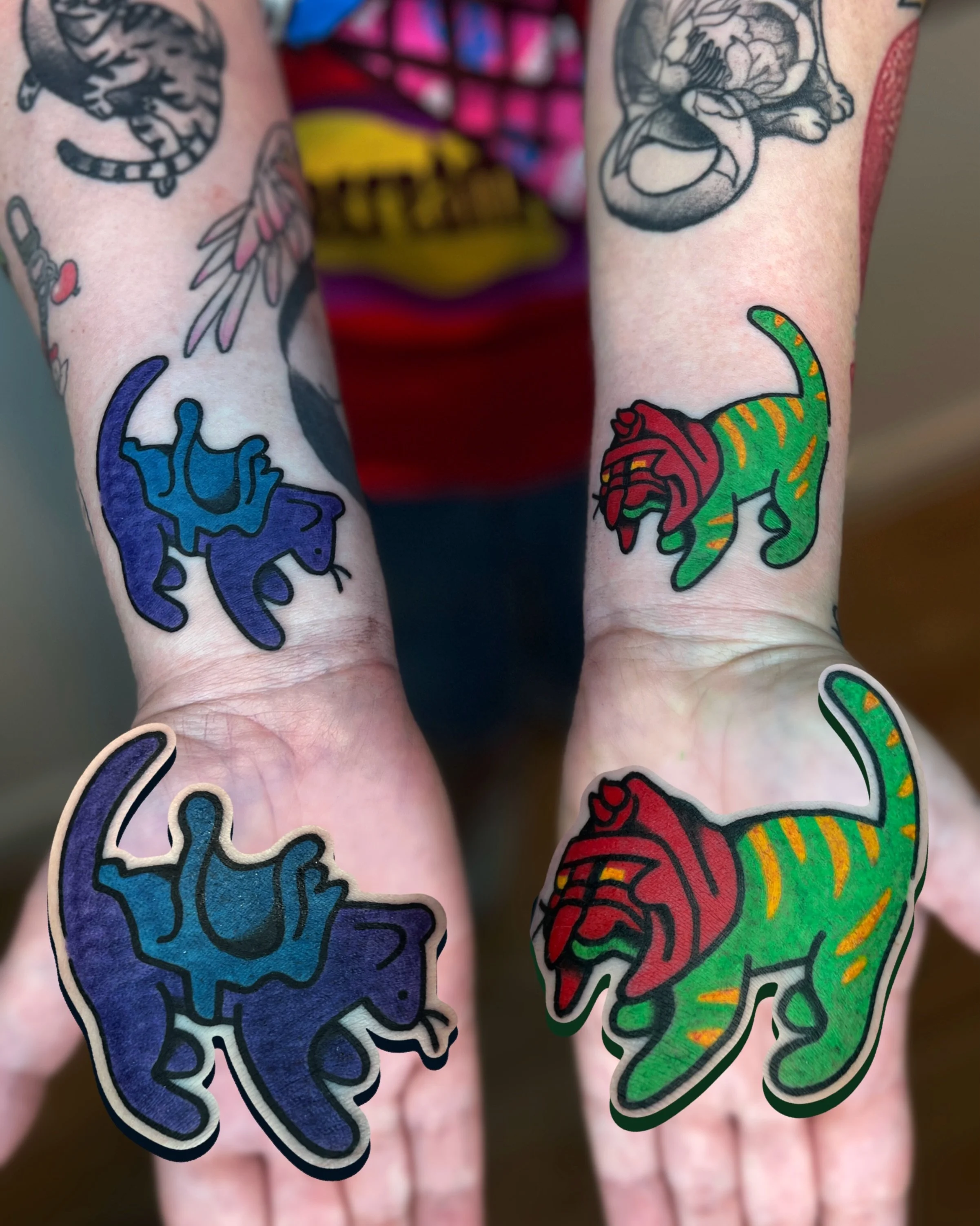 im not too familiar with he-man but really enjoyed this custom request to turn my "build your own cats" into battlecat and panthor from the show! 🐆 

i work in BRIGHTON @goodcompany.tattoo and my books are open! ⭐️ 

to BOOK A TATTOO use t