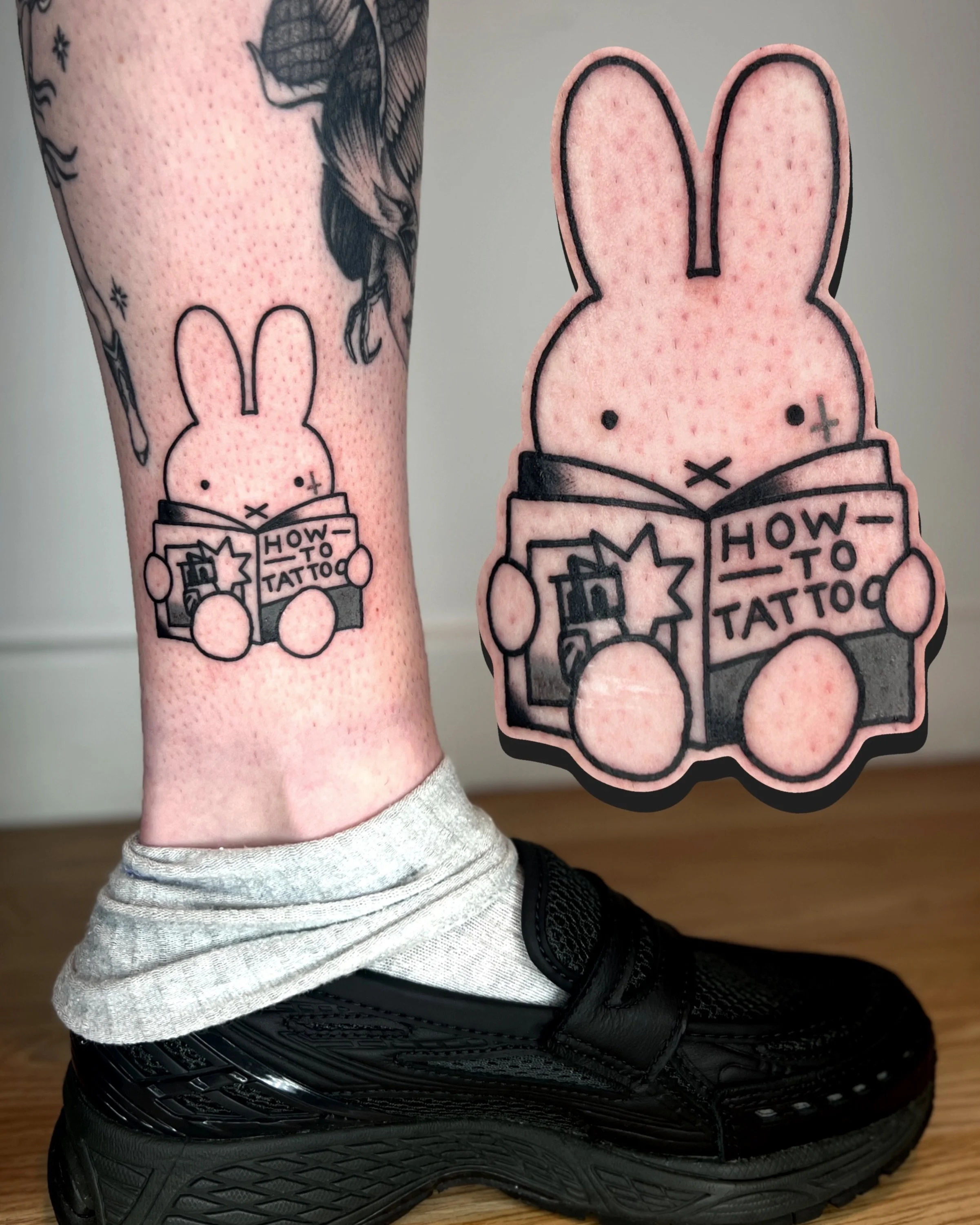 we all start somewhere 🐇 

picked from my familiar rabbit tattoo flash, swipe to see new prints I have available on @loverat.store 🐀 ❤️ I also have restocked both colour-ways of the familiar rabbit tattoo t-shirt! 👕 

find me in BRIGHTON @goodcomp