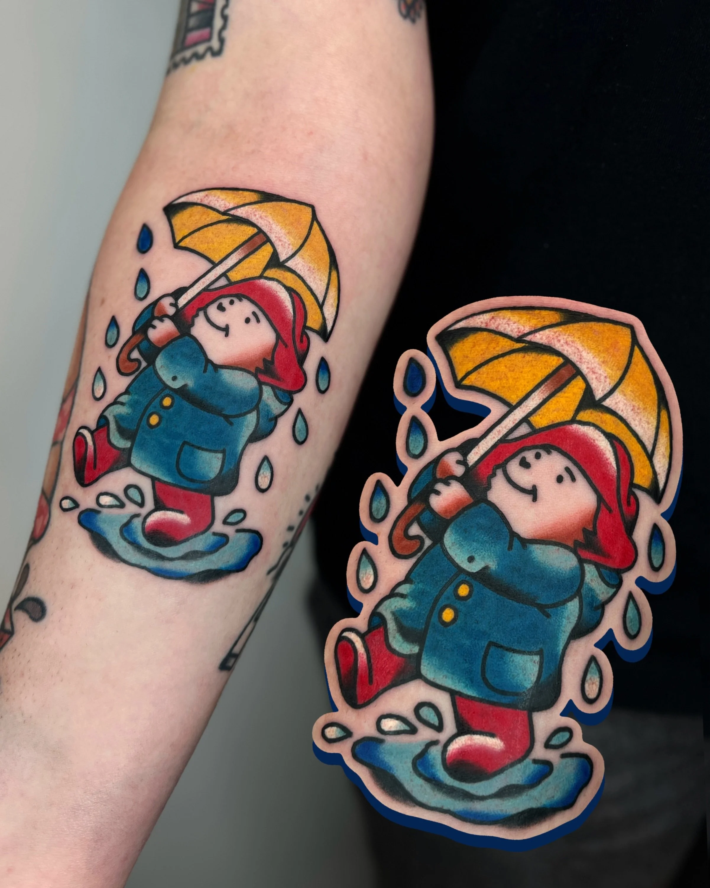 custom paddington drawn up to match my rainy miffy flash piece ☔️ 🌧️ 

i work in BRIGHTON @goodcompany.tattoo and my books are open! ⭐️ 

to BOOK A TATTOO use the link in my bio for my website. it has everything you need to get in touch or get quote