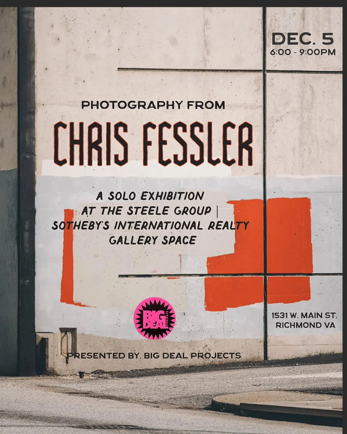 Couldn't be happier to announce my first solo photography exhibition!
Come say hi Friday, December 5th, at the Steele Group | Sotheby's International Realty gallery space at 1531 West Main Street, Richmond Virginia.  I'll be there from 6-9pm with a
