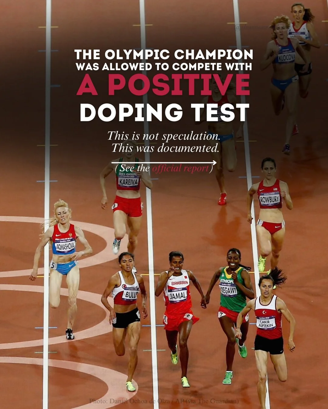 This is part of the truth!

In 2016, the World Anti-Doping Agency published an independent report documenting corruption, concealment of positive tests, and systemic failures in international athletics governance.

Clean athletes were not protected.
