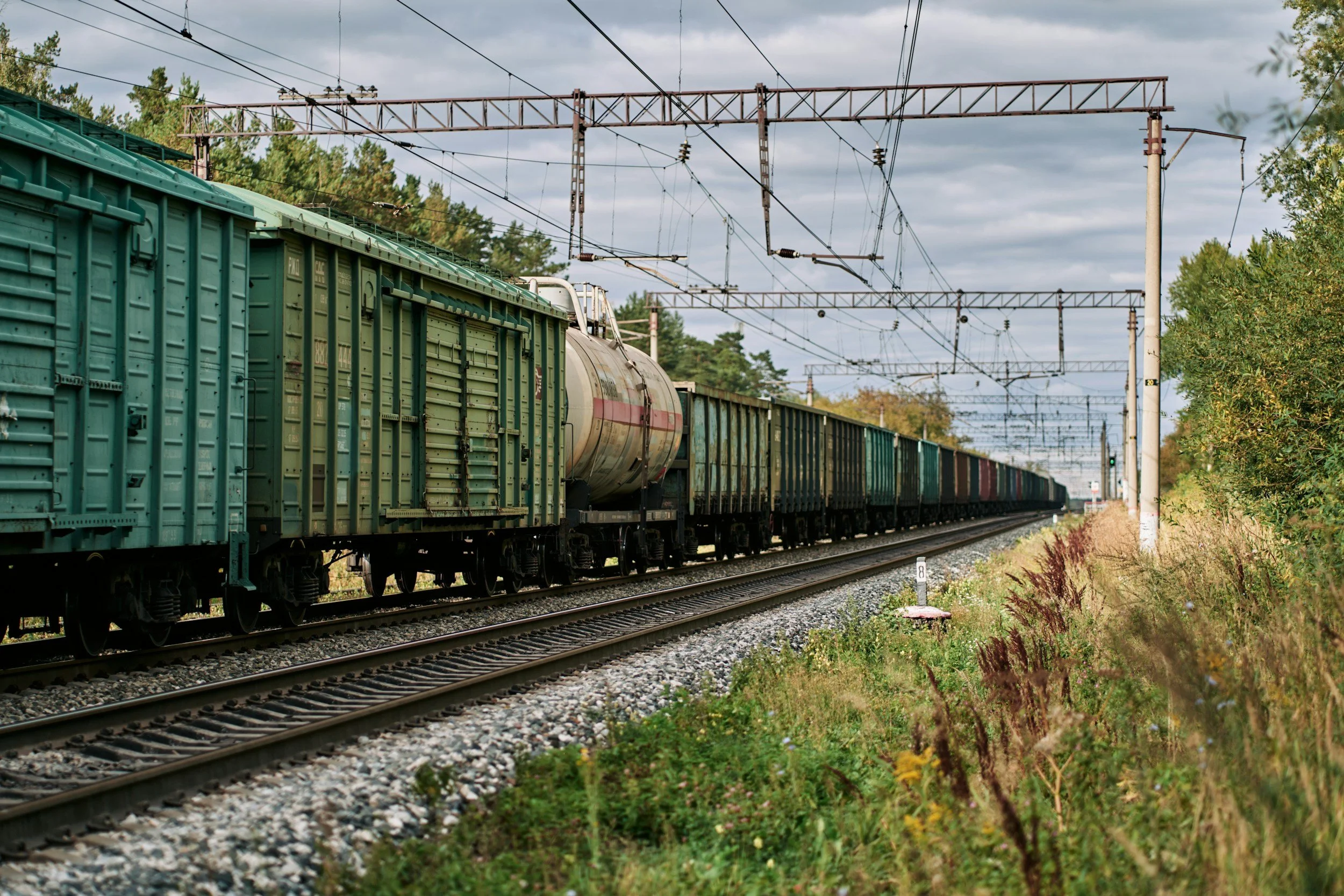 Railway line with cargo train