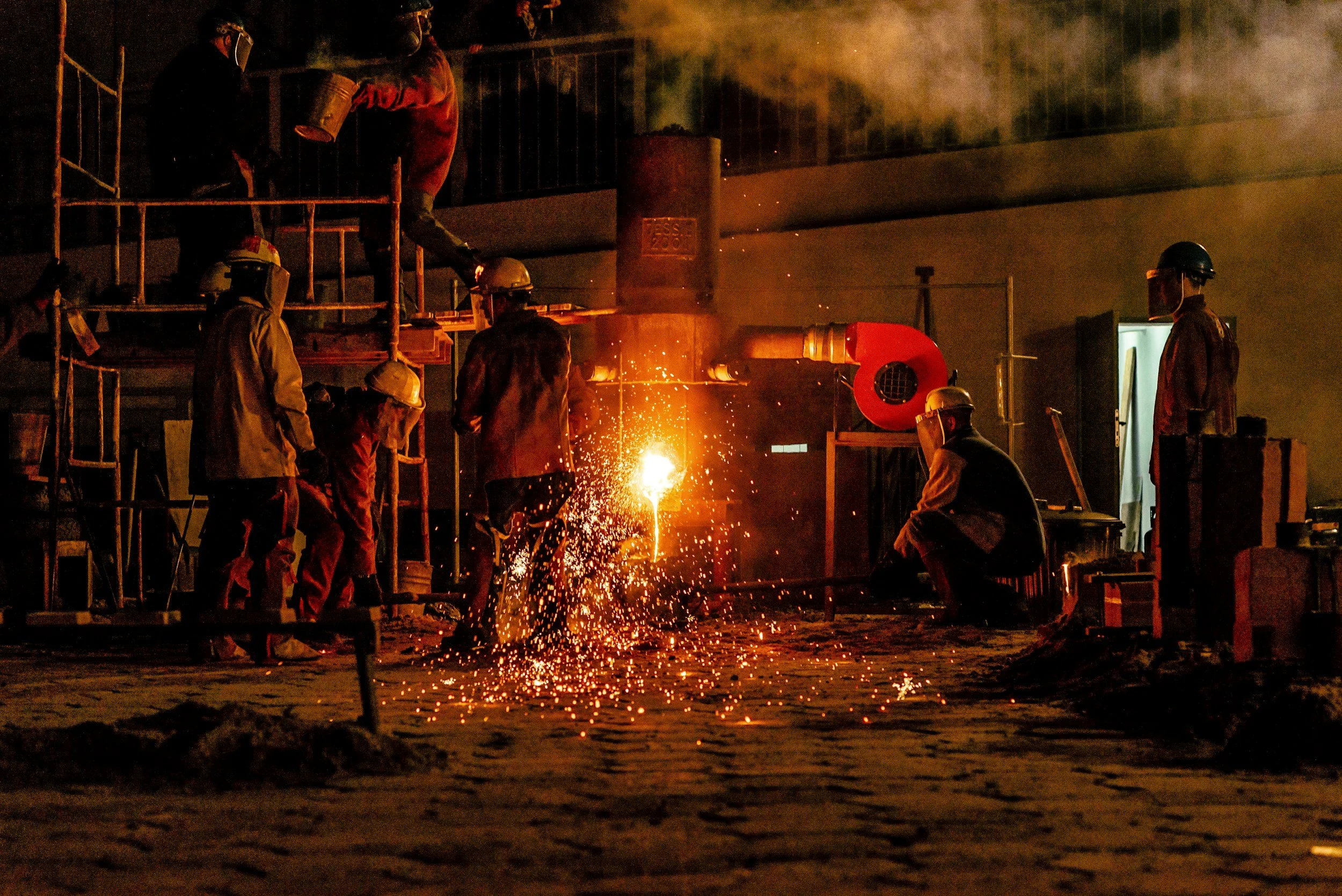Blast furnace with workers