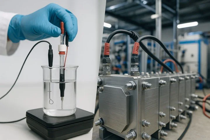 Laboratory scientist gloved hand performaning EIS analysis