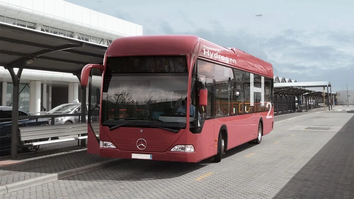 Hydrogen Bus at a bus station