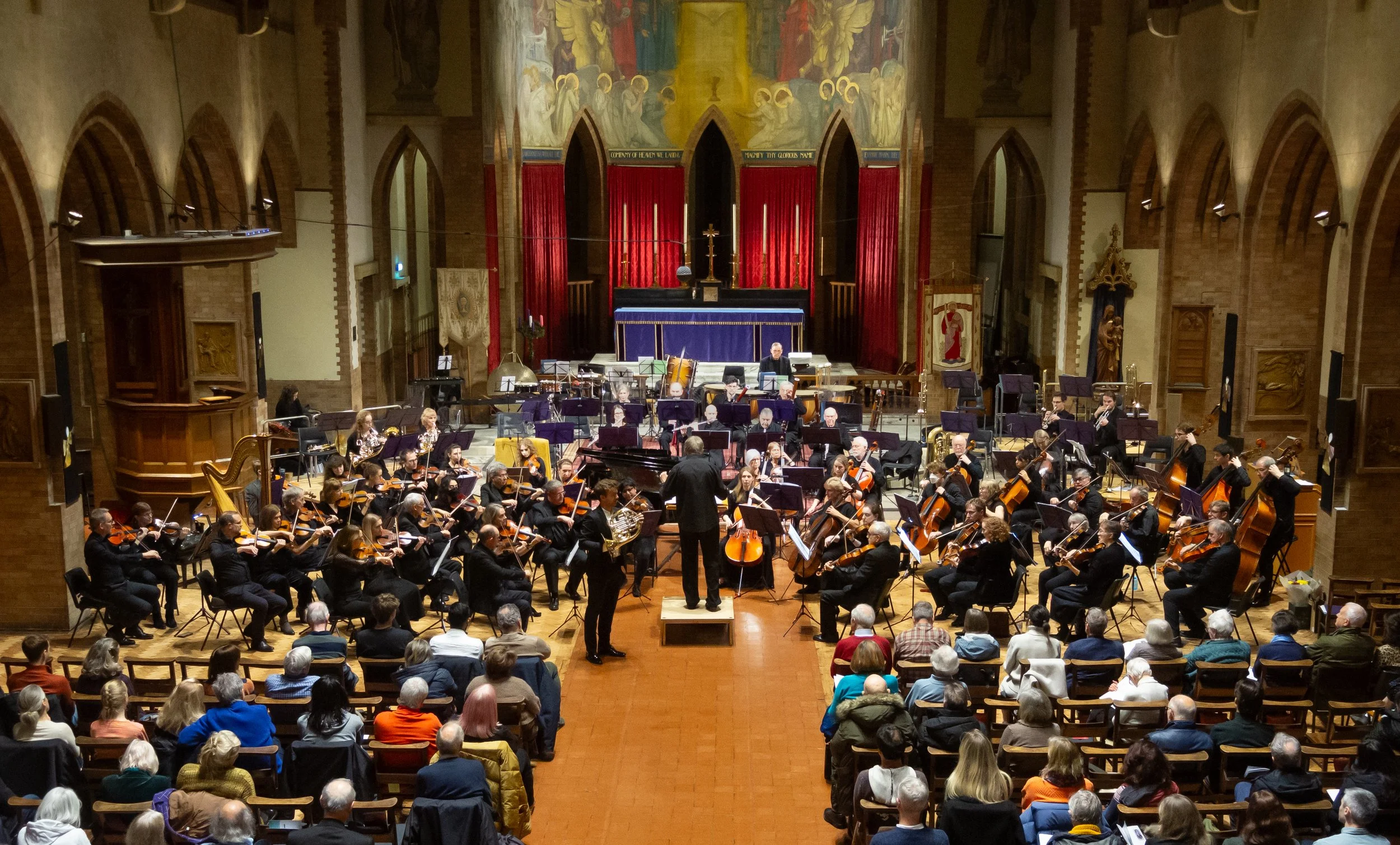 ESO with Ben Goldscheider in Richard Strauss' Horn Concerto No. 1 at the 29 November concert — an otherworldly performance combining radiant sound, precision, and imagination.  Photo: Paul Robinson (Cello section).