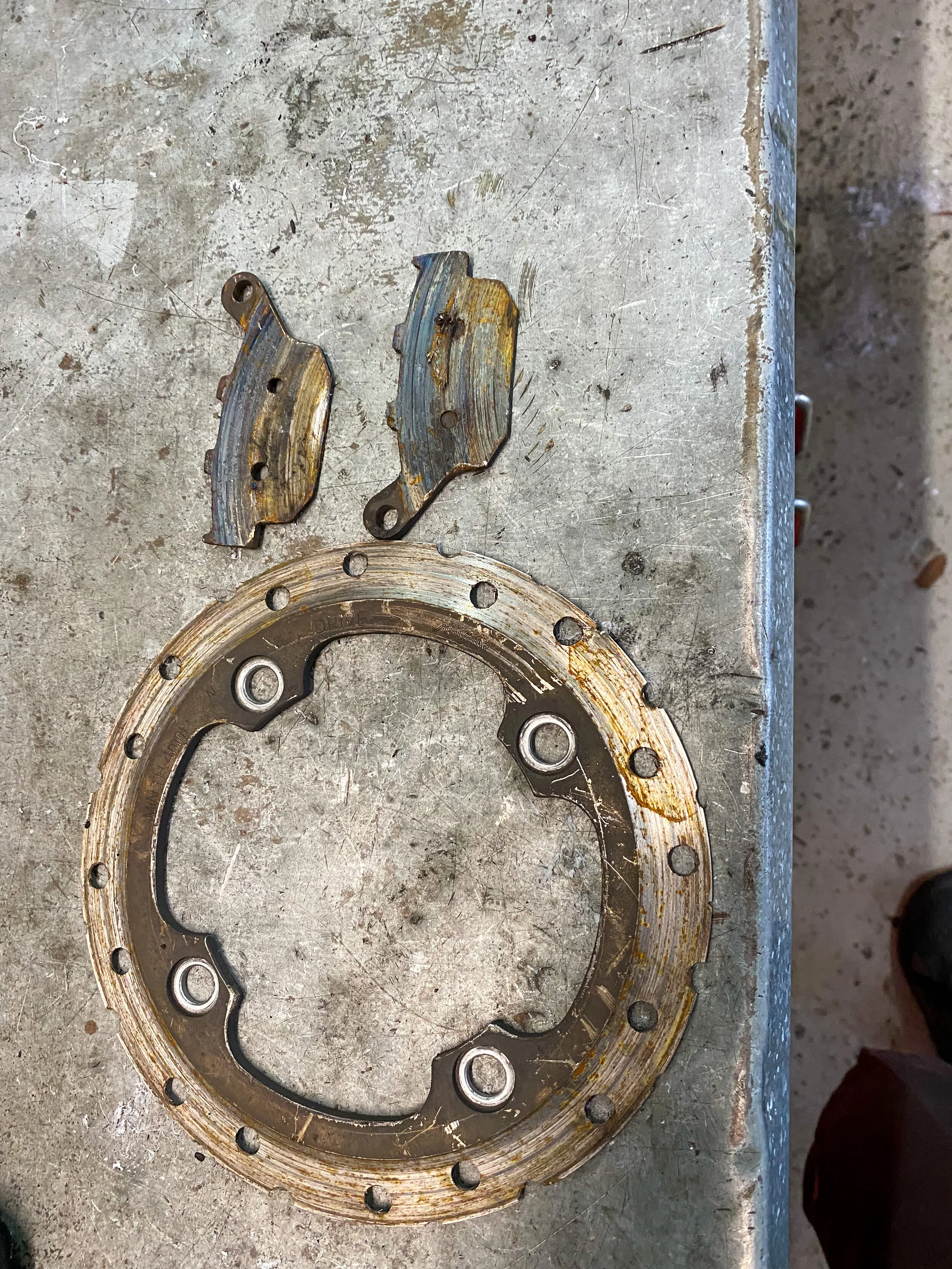 This Brake was off a bike for inspection. The Minimum thickness on the disc brake rotor is 4mm, this one measured UNDER 1mm