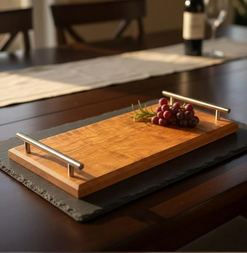 Handmade Cherry Wood Charcuterie Board with Handles, Rustic Serving Tray (free shipping)
