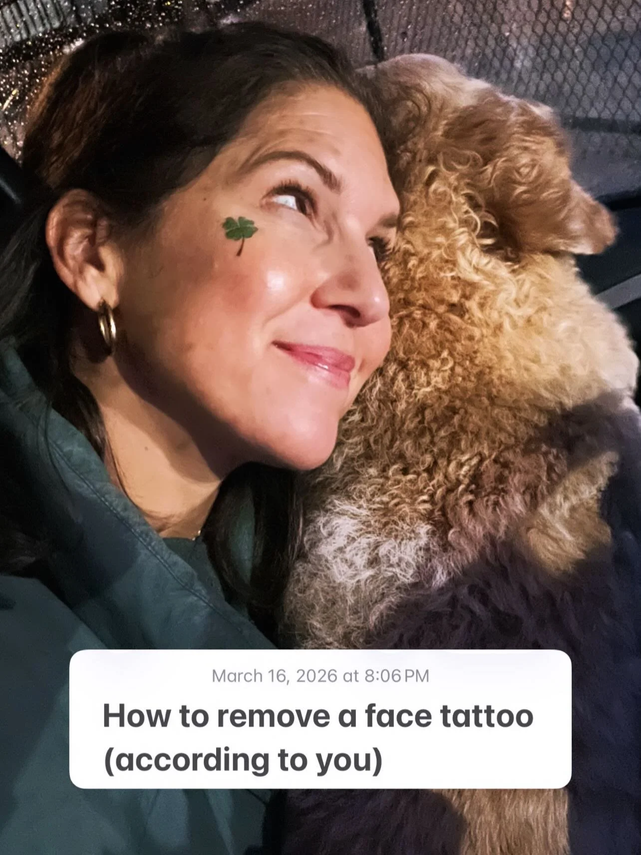 I love this community. Y&rsquo;all really rallied round. Face shamrock tattoo: officially off. For what it&rsquo;s worth, still have three on my arm (until EOD tomorrow, 3/17). 🙃 And the best part&hellip; Wrigs was completely unbothered the entire t