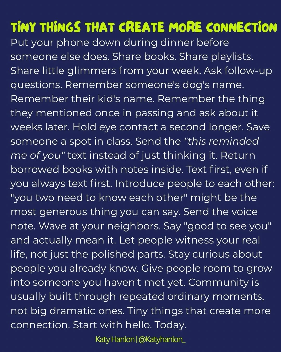Some people scroll past a hundred people a day. Some feel nothing. Some feel everything. Neither one is connection. This is what actually is.

Because community isn&rsquo;t something you find. It&rsquo;s something you hold. One tiny thing at a time.
