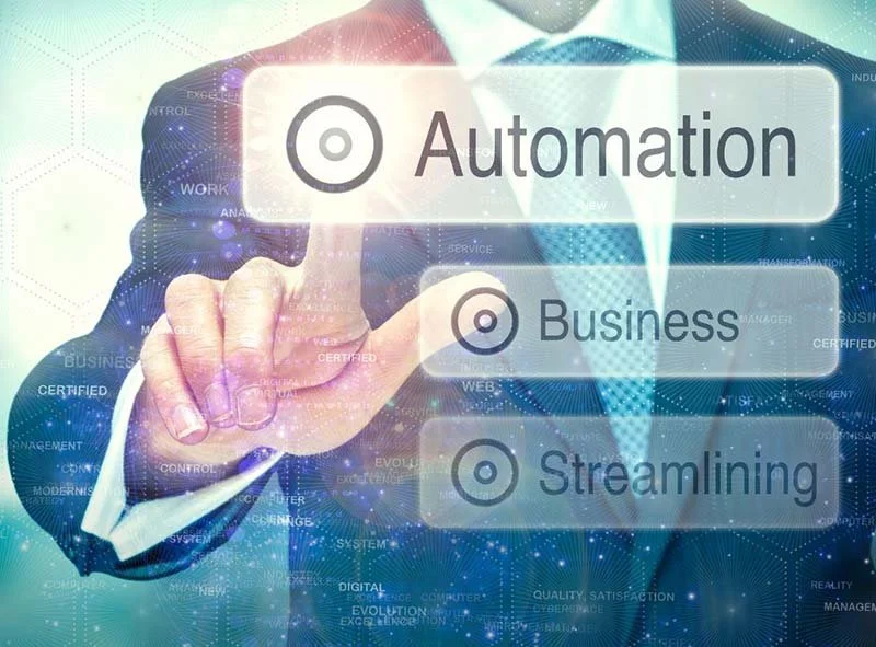 Business process automation concept showing digital workflow automation, business streamlining, and operational efficiency technology.