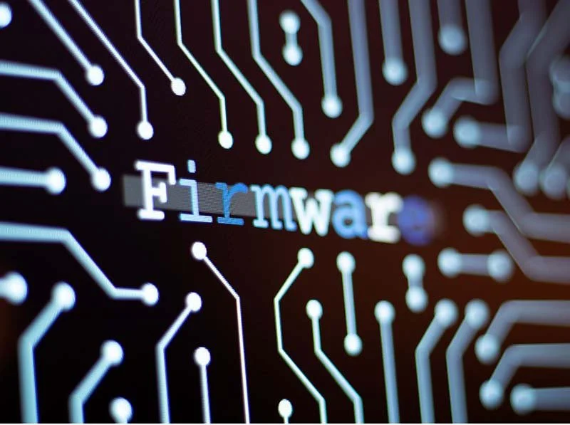 Firmware concept showing embedded software and electronic circuitry used to control computer hardware and connected devices.