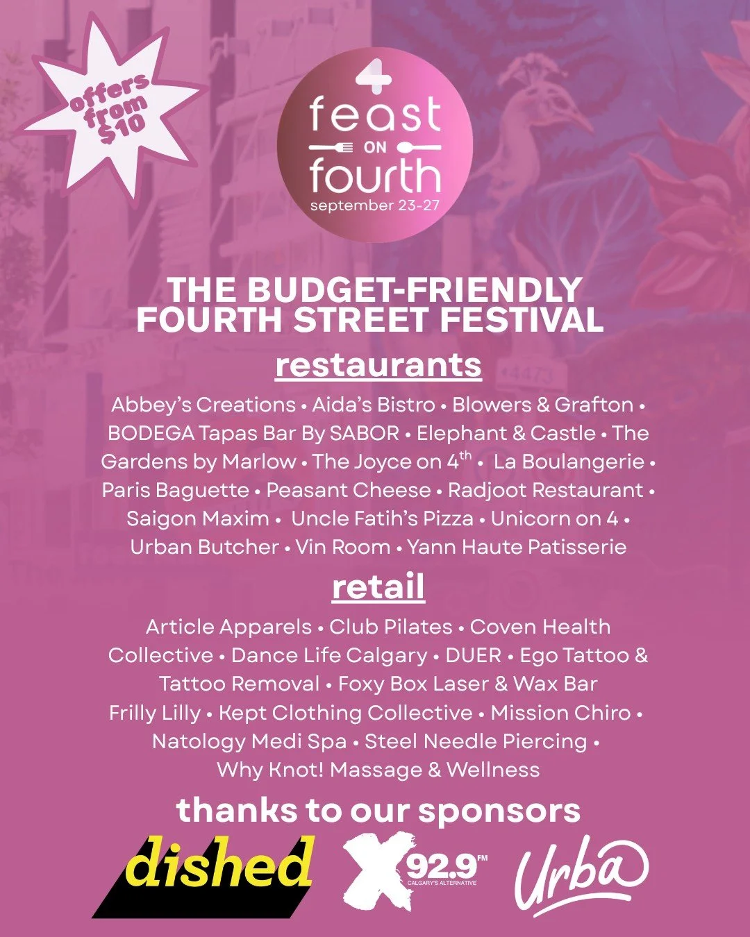 🚨TOMORROW🚨
Calgary&rsquo;s five-day festival &lsquo;Feast on Fourth&rsquo; brings from 30+ businesses across food, retail, wellness and fitness to your favourite street in Cowtown 🤩
With deals starting at ✨JUST $10✨ there's something for everyone 