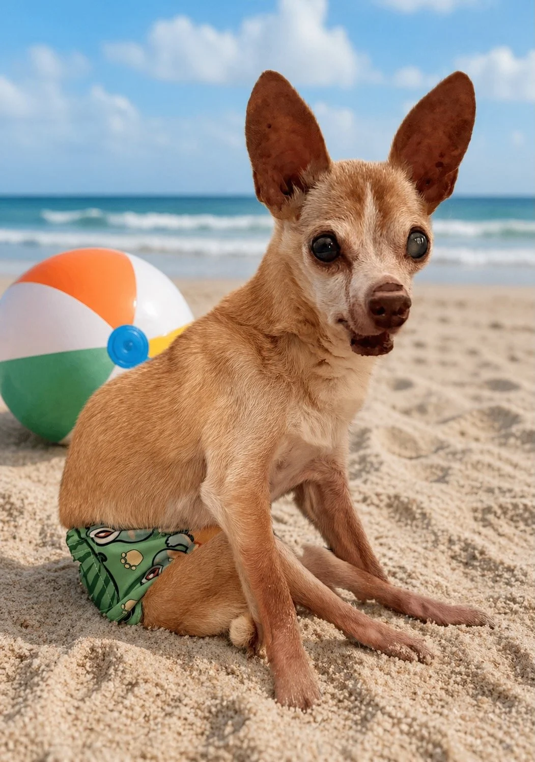 The Old Souls residents are living their best lives. Thank to AI, Finn's foster mom took him on a little trip to the beach. Who knew a belly bad could double as a swim suit?! He looks so alert and active ... unlike Piper. Piper has not been with us a