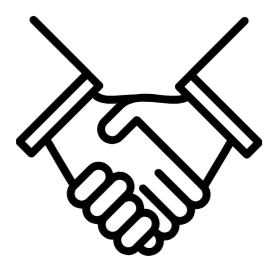 Line drawing of two hands shaking.