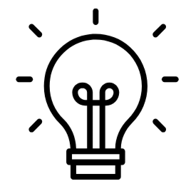 A black outline of a light bulb with lines radiating from it, symbolizing an idea or inspiration.