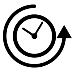 Clock with an upward arrow suggesting time renewal or reset.