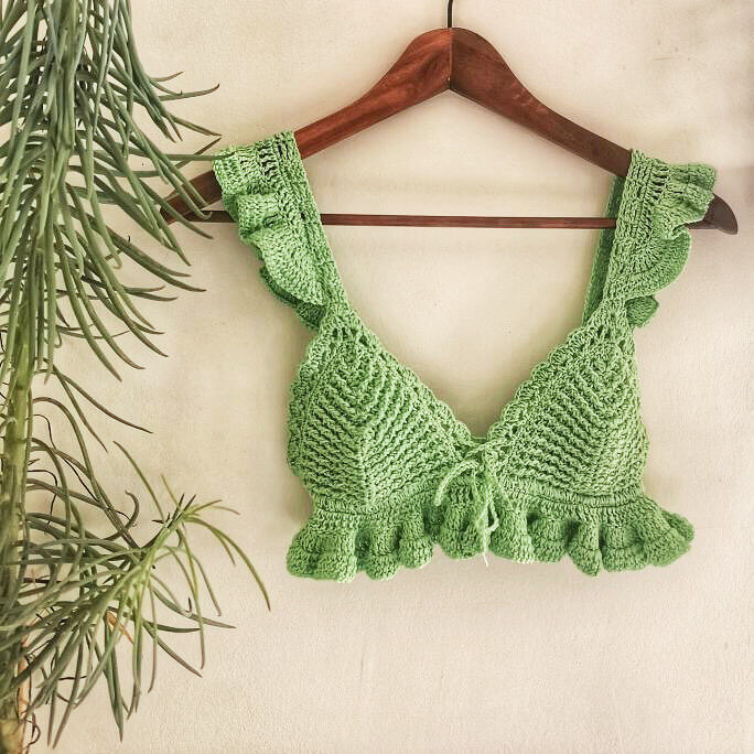 Pinnate Ruffle Bralette, Crochet Pattern PDF, Boho Bralette Crochet Pattern  — Baecrochett by Lizzy & Becky