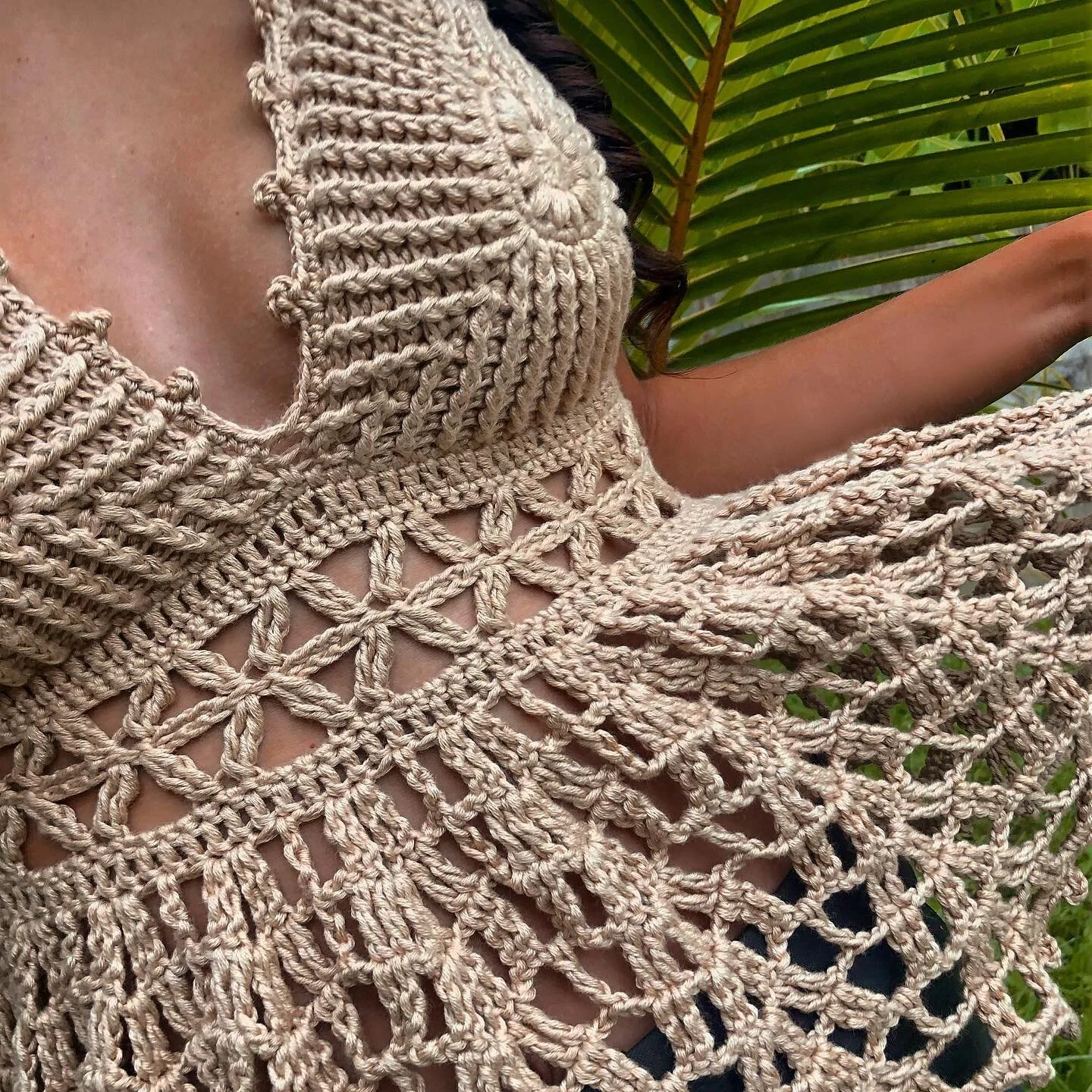 Sneak peek at my newest Summer Peplum Top design 🤎 

🧶- @lionbrandyarn 51% cotton &amp; 49% Bamboo Coboo in beige (one of my favorite yarns ever!) 

I&rsquo;m in a bit of a pickle , I&rsquo;m not quite sure what to name this one 🧐
Do you have any 