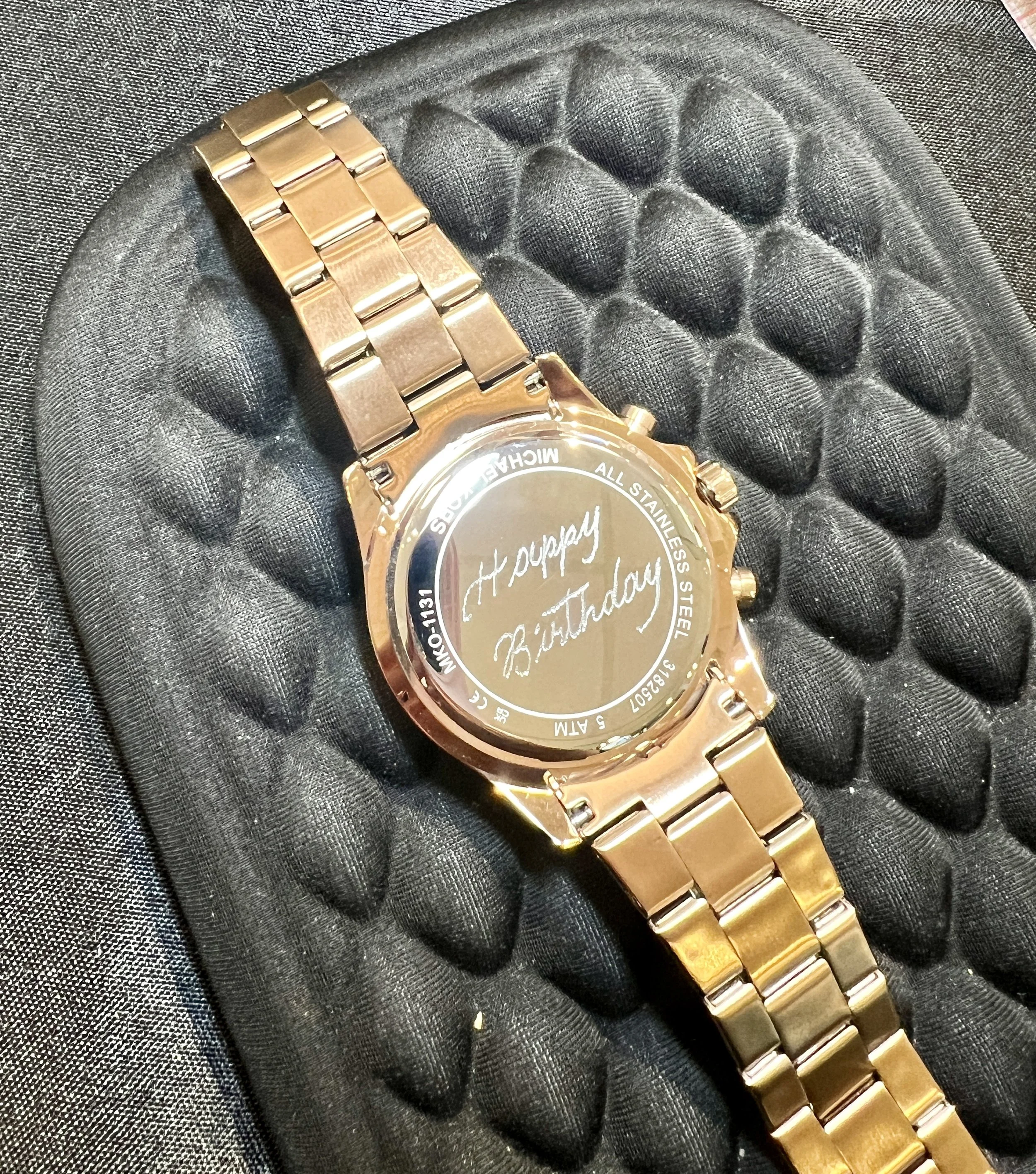 Personalized Michael Kors Watch | On-Site Calligrapher | Live Event Artist | YEG Calligrapher and Engraver