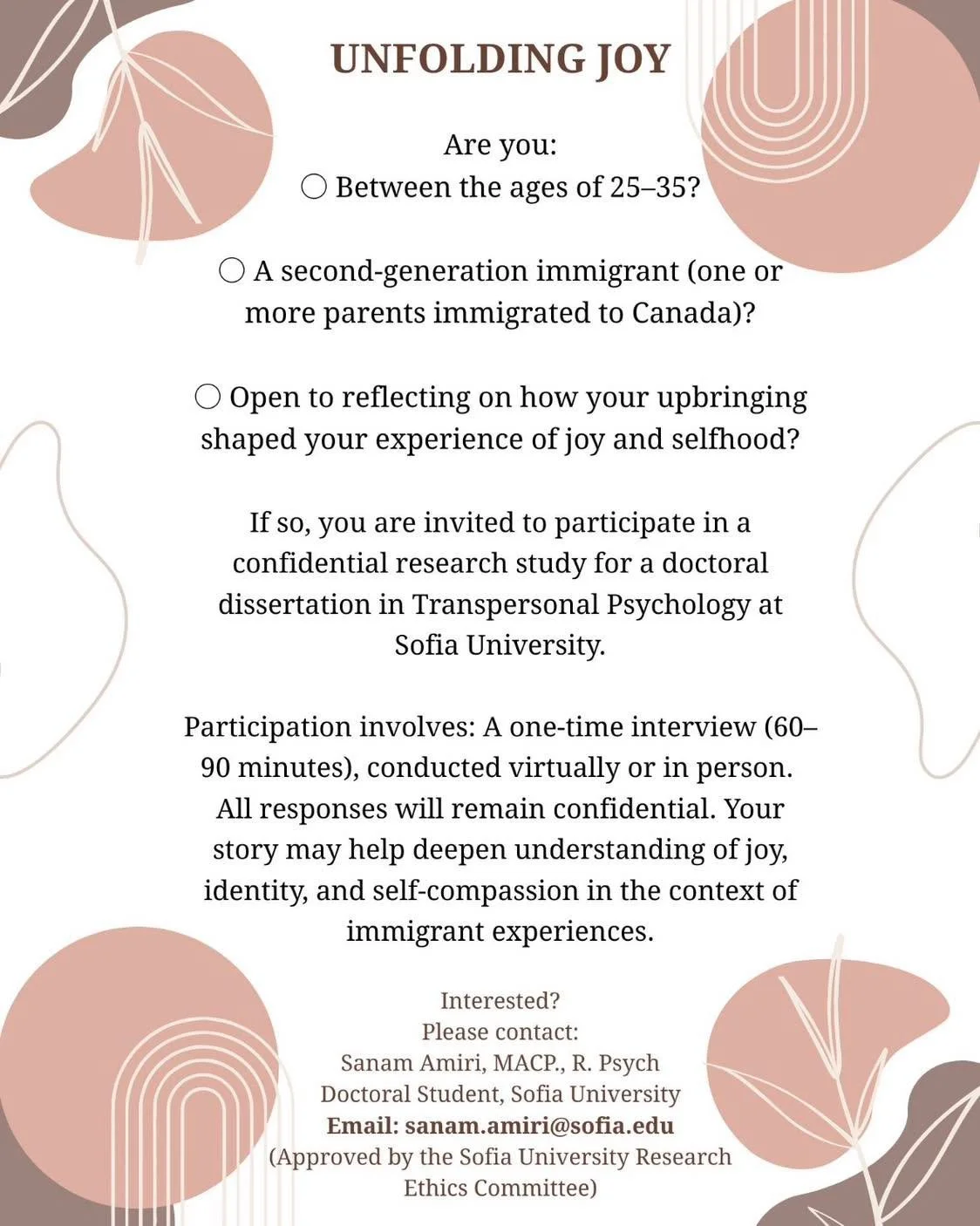 Are you a 25&ndash;35-year-old second-generation immigrant interested in reflecting on how your upbringing shaped who you are today? 

BHC&rsquo;s Sanam Amiri is currently recruiting participants for a research study exploring how cultural roots, fam