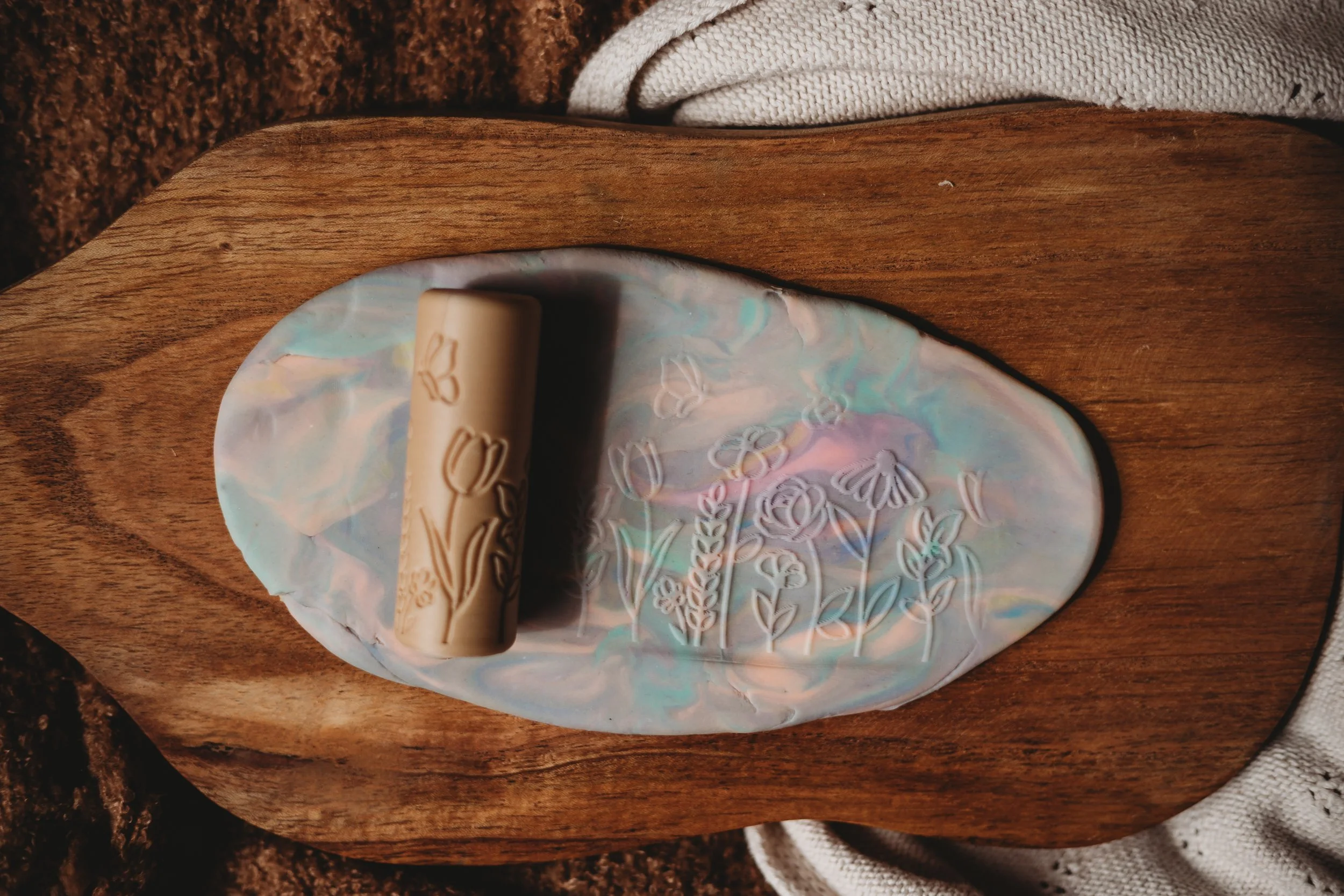 Floral pattern playdough roller - eco friendly play - Kinfolk Pantry