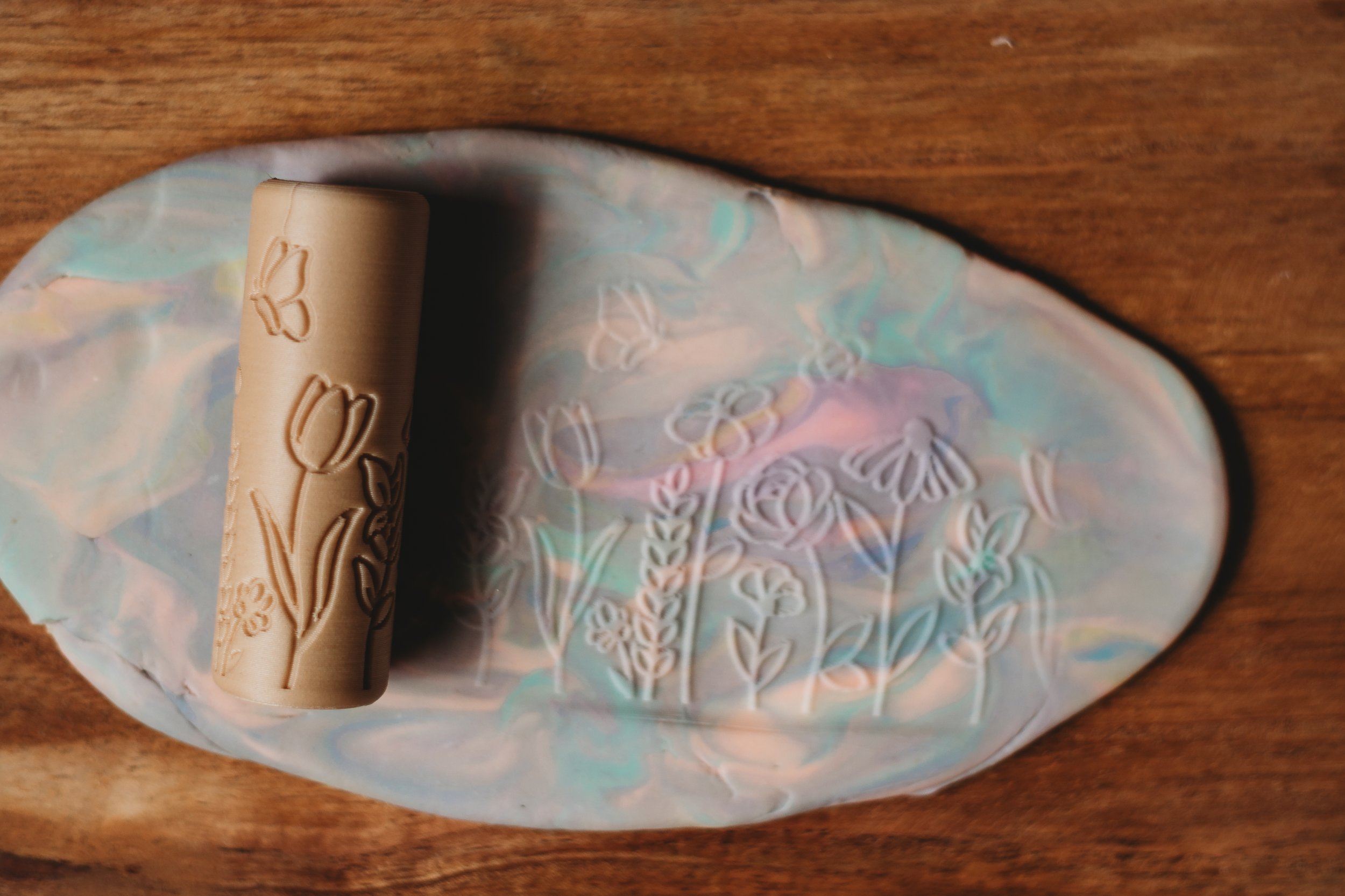 Floral pattern playdough roller - eco friendly play - Kinfolk Pantry