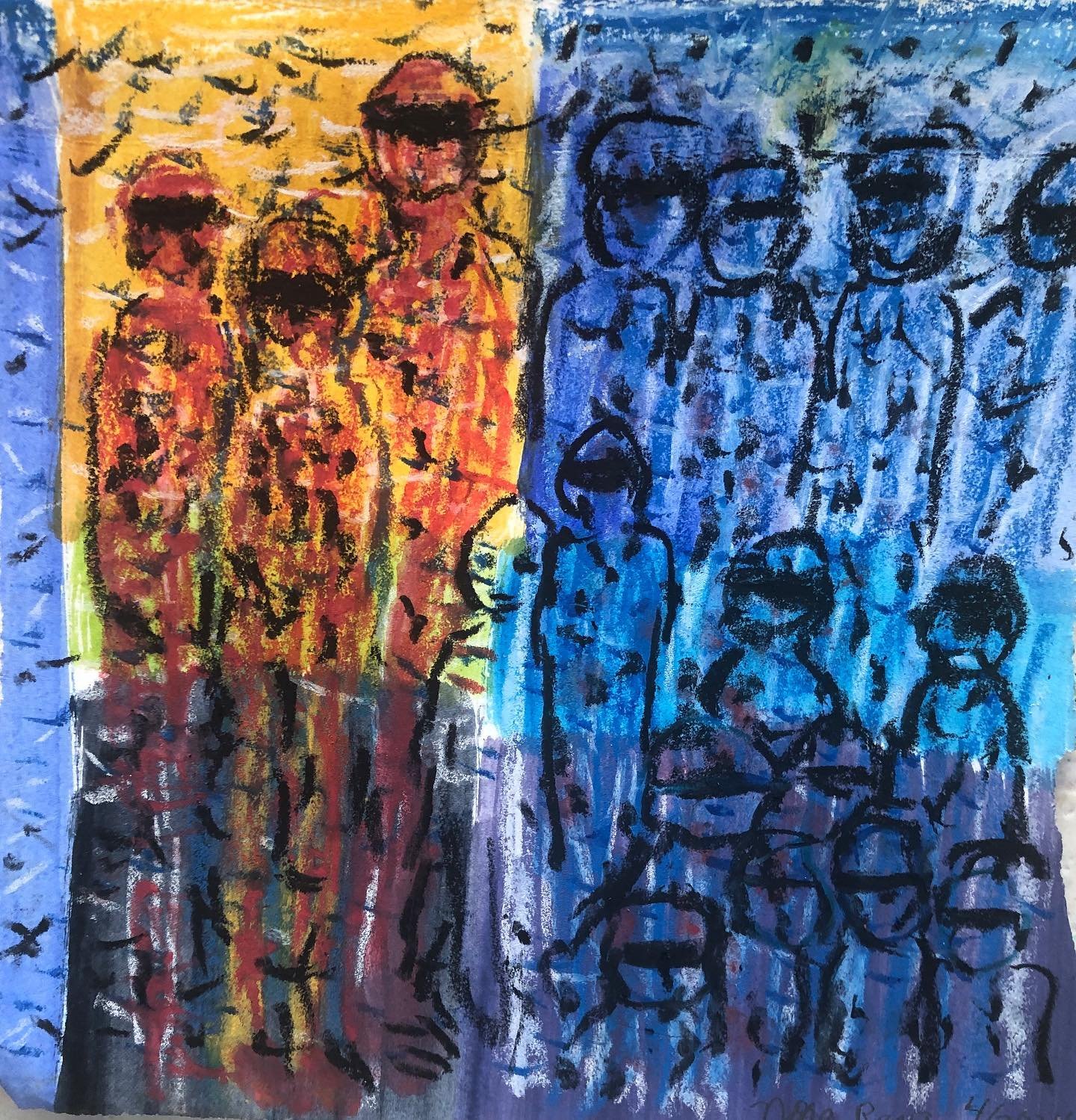 &ldquo;Blindfolded and Detained,&rdquo; #norarezapaintings #worksonpaper #savegaza #ceasefirenow